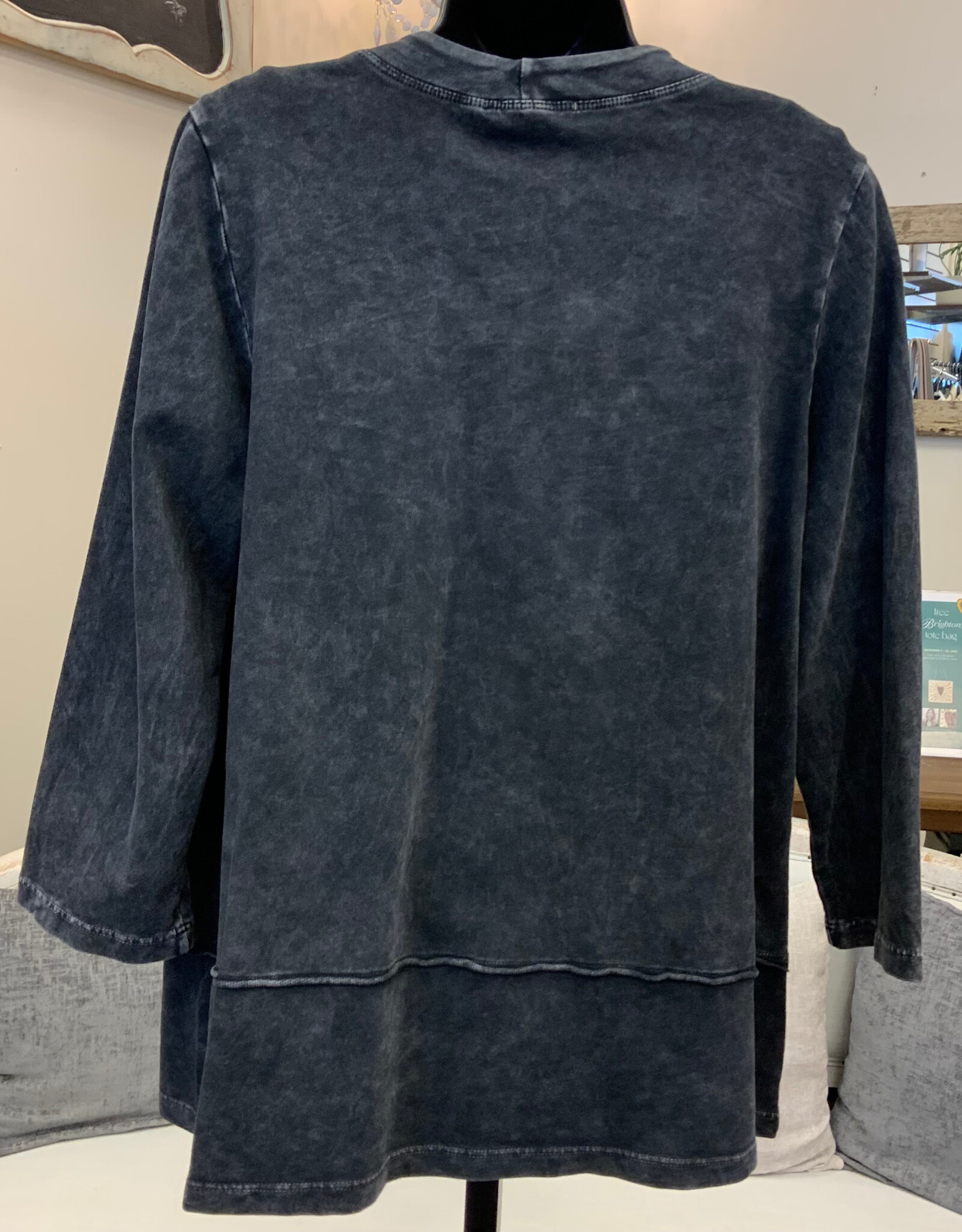 Jess & Jane Jess & Jane 142 Black Denim Color Terry Open Front Cardigan