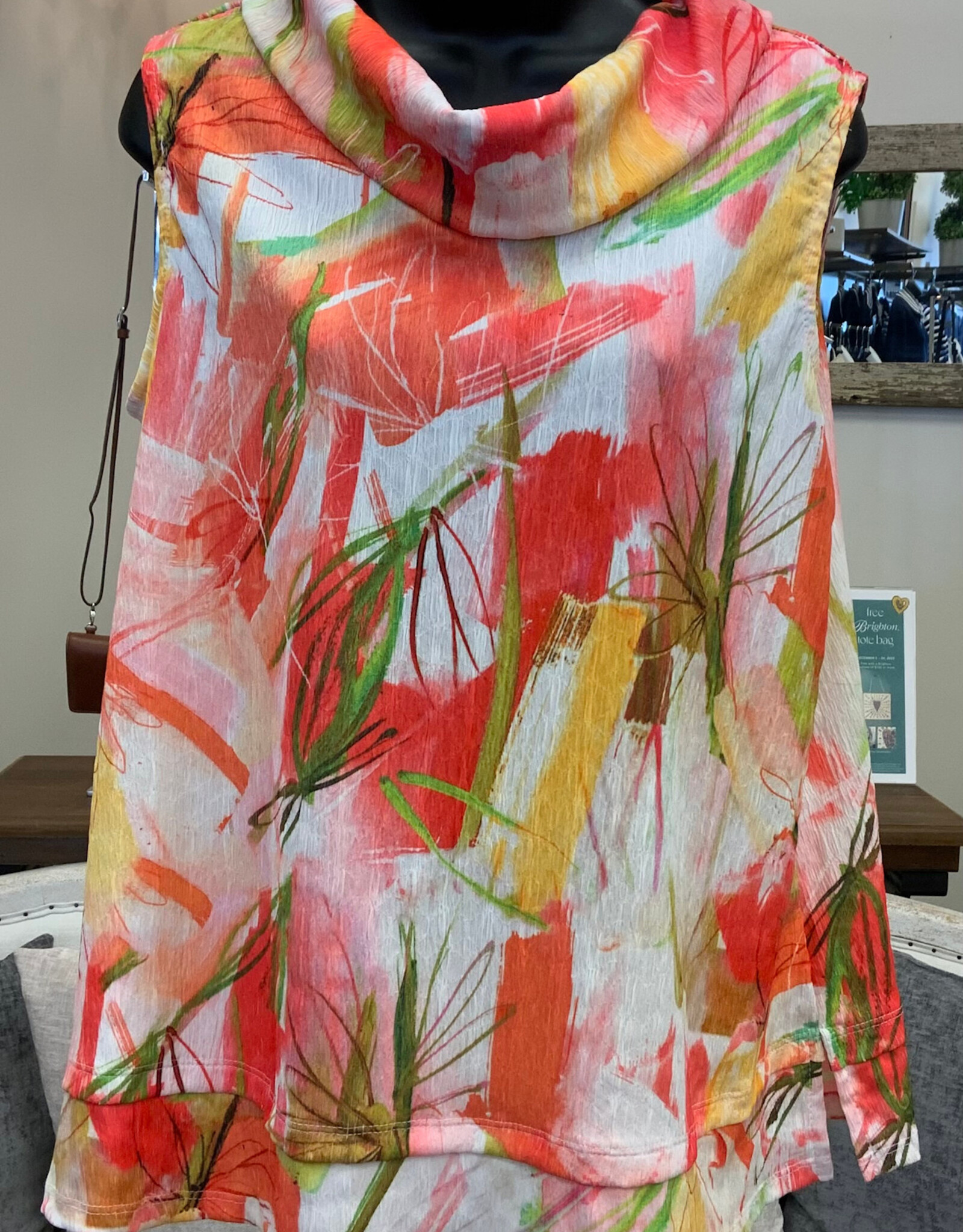 Jess & Jane Jess & Jane VC1-2195 Zoey Coral Cowl Neck Crinkle Sleeveless Top