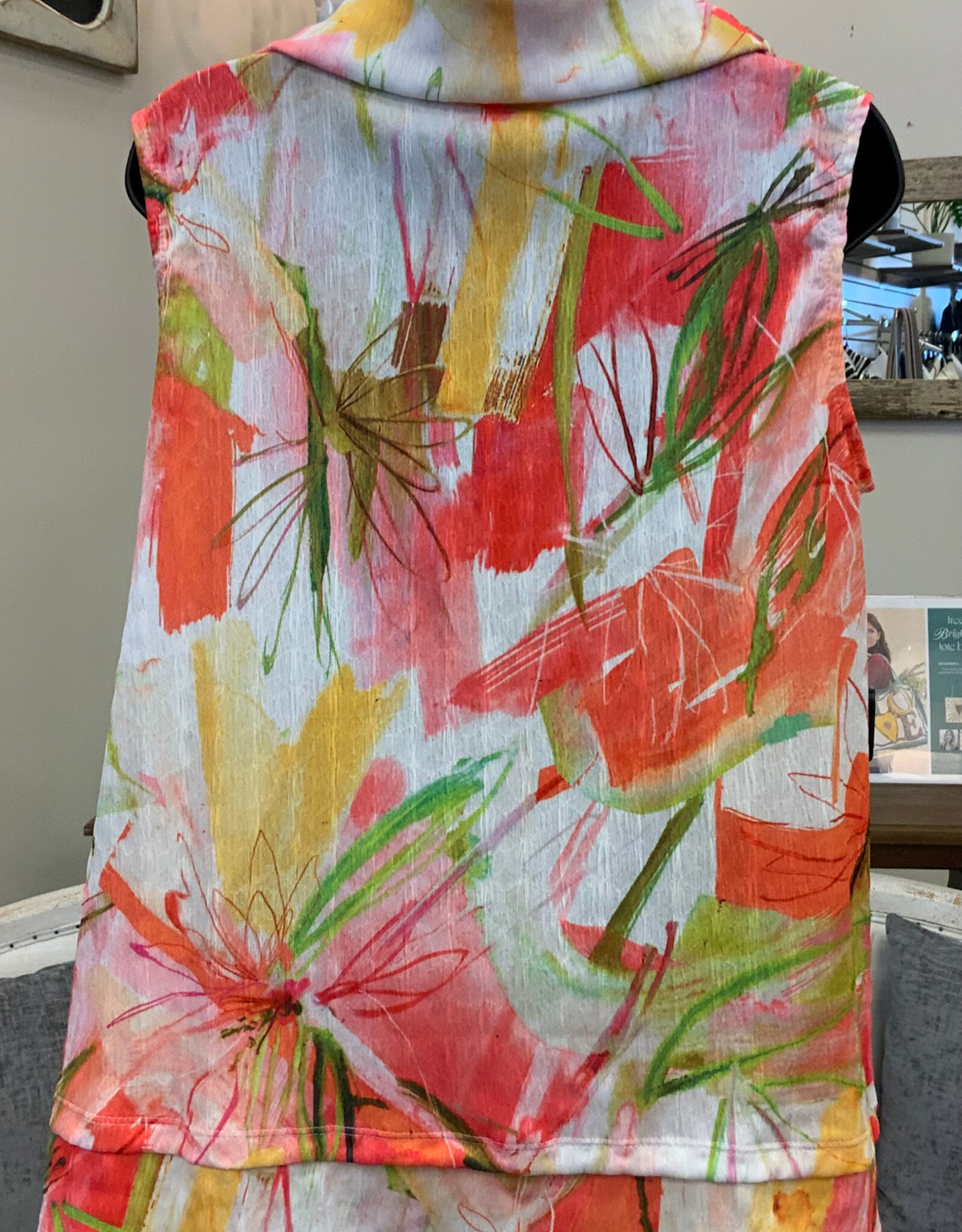 Jess & Jane Jess & Jane Zoey Coral Cowl Neck Crinkle Sleeveless Top