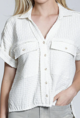 APNY APNY Natural Breezy Bubble Button Up Hi Lo Hemline Top