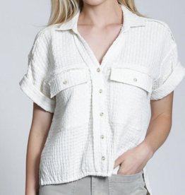 APNY APNY Natural Breezy Bubble Button Up Hi Lo Hemline Top
