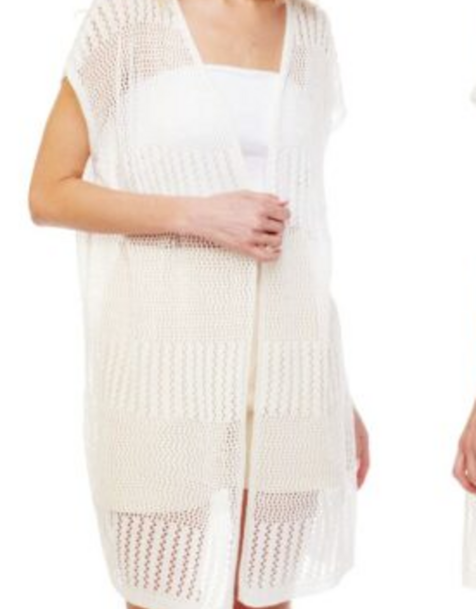 Coronet Coronet White Crochet Sleeveless Mid Length Kimono