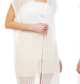 Coronet Coronet White Crochet Sleeveless Mid Length Kimono