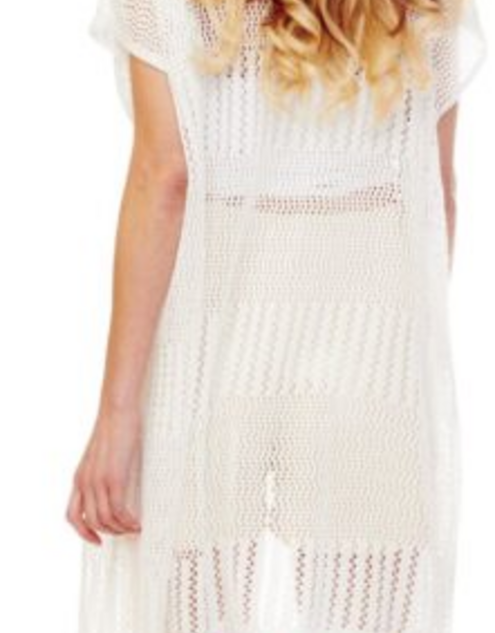 Coronet Coronet White Crochet Sleeveless Mid Length Kimono