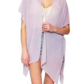 Coronet Coronet Lavender Pleated Chiffon Sleeveless Mid Length Kimono