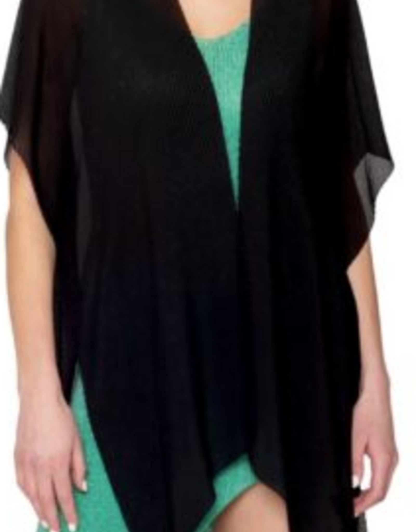 Coronet Coronet Black Pleated Chiffon Sleeveless Mid Length Kimono