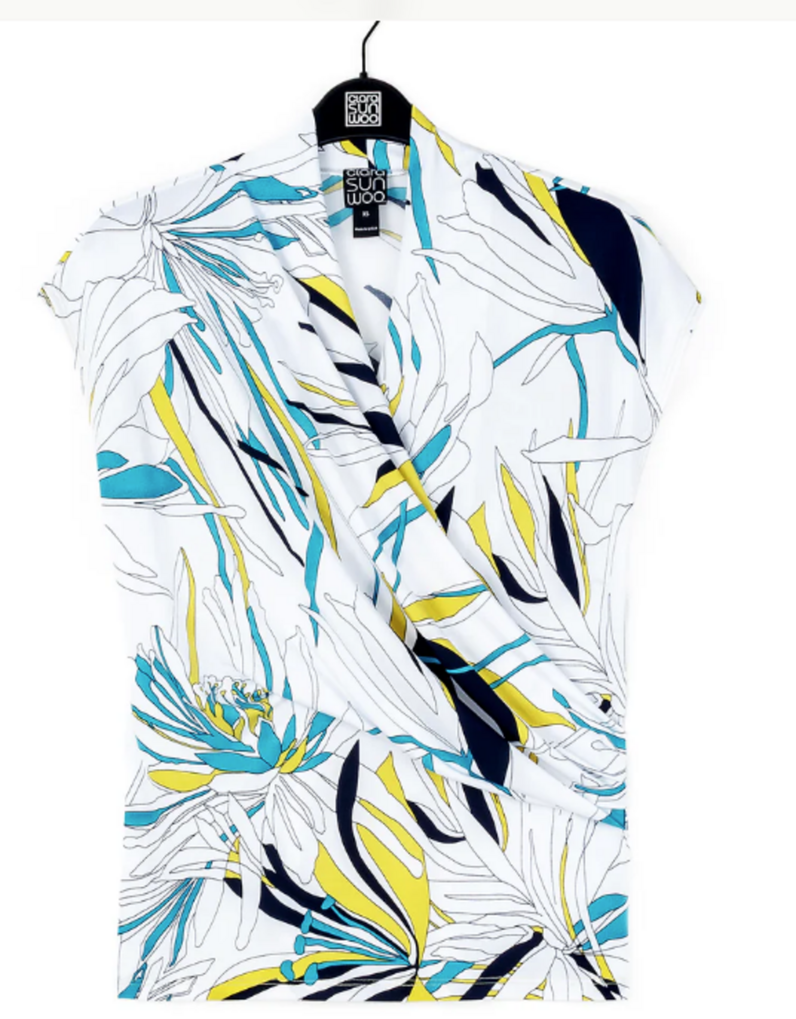 Clara Sunwoo Clara Sun Woo  White Multi Floral  V-Neck Side Ruched  Top