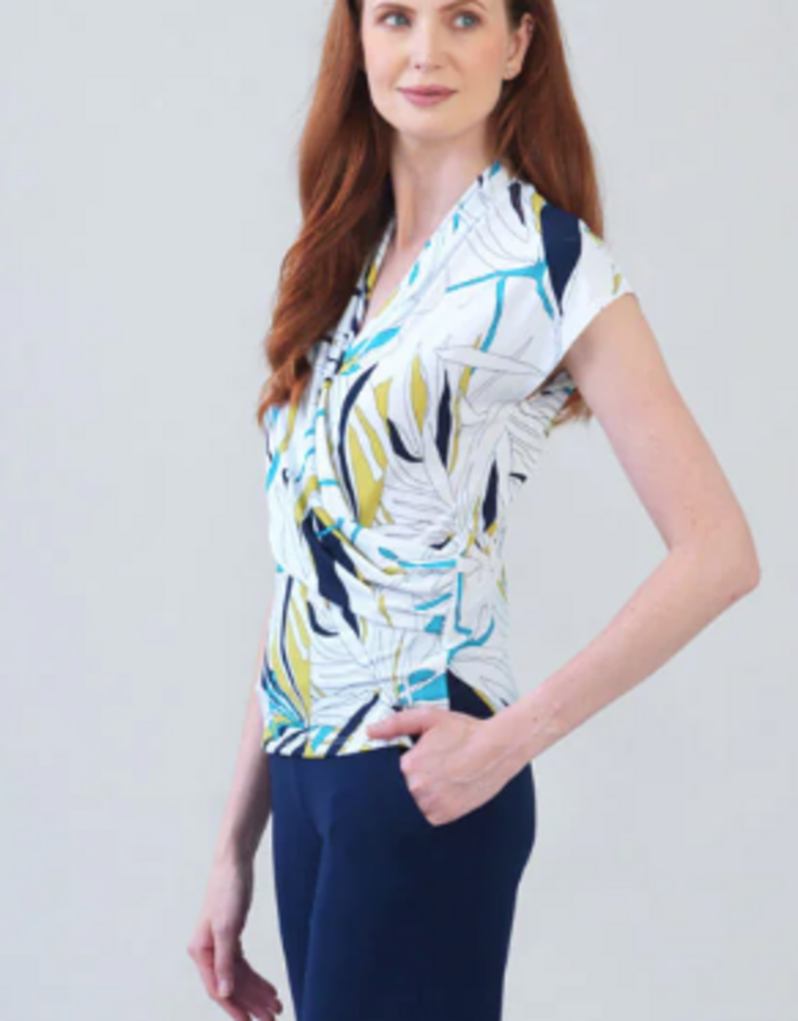 Clara Sunwoo Clara Sun Woo  White Multi Floral  V-Neck Side Ruched  Top