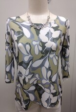 Clara Sunwoo Clara Sun Woo Sage/Ivory Floral Print Round Neck 3/4 Sleeve Top