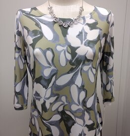 Clara Sunwoo Clara Sun Woo Sage/Ivory Floral Print Round Neck 3/4 Sleeve Top