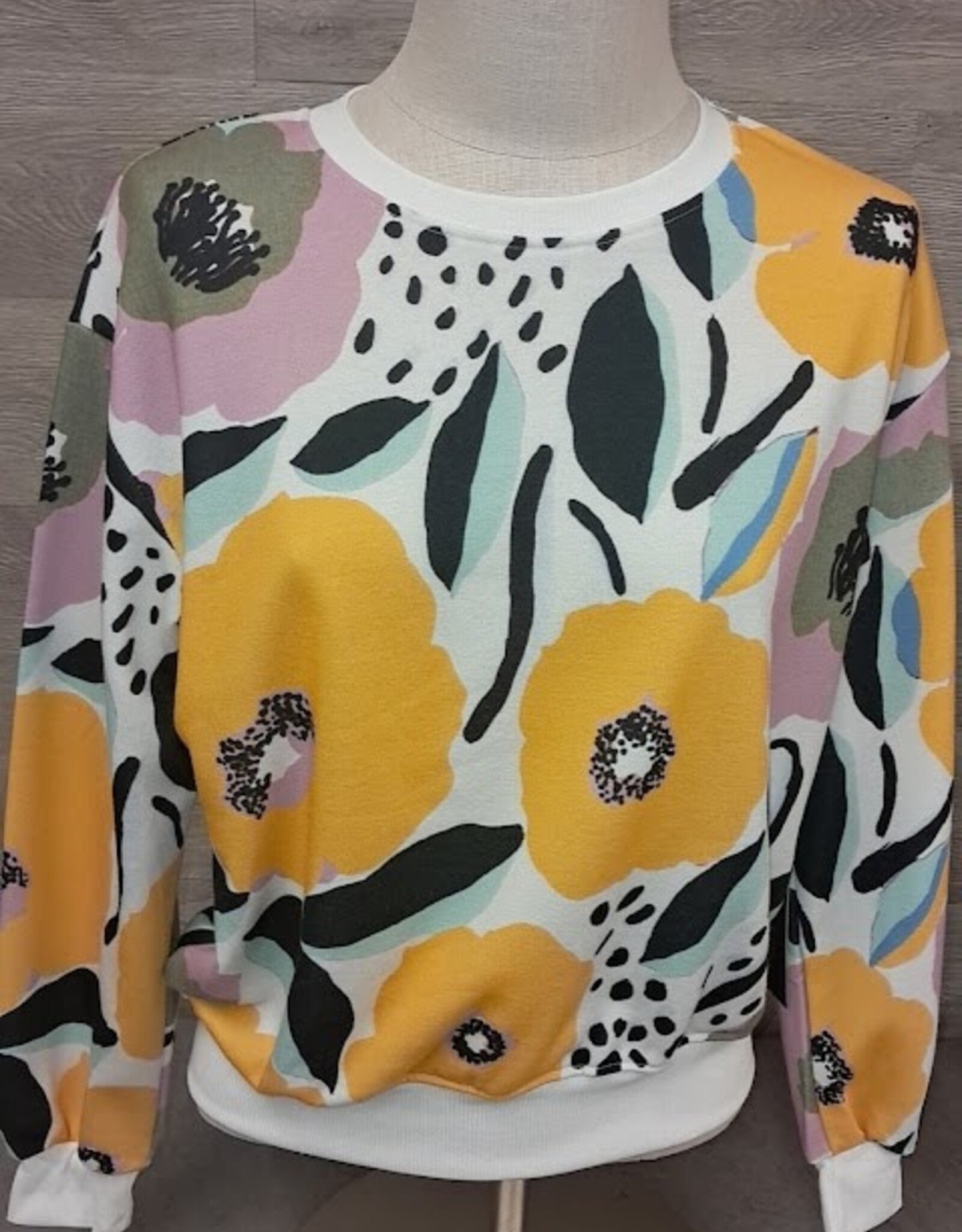 Trisha Tyler Trisha Tyler Pink /Yellow Abstract  French Terry Top