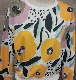 Trisha Tyler Trisha Tyler Pink /Yellow Abstract  French Terry Top