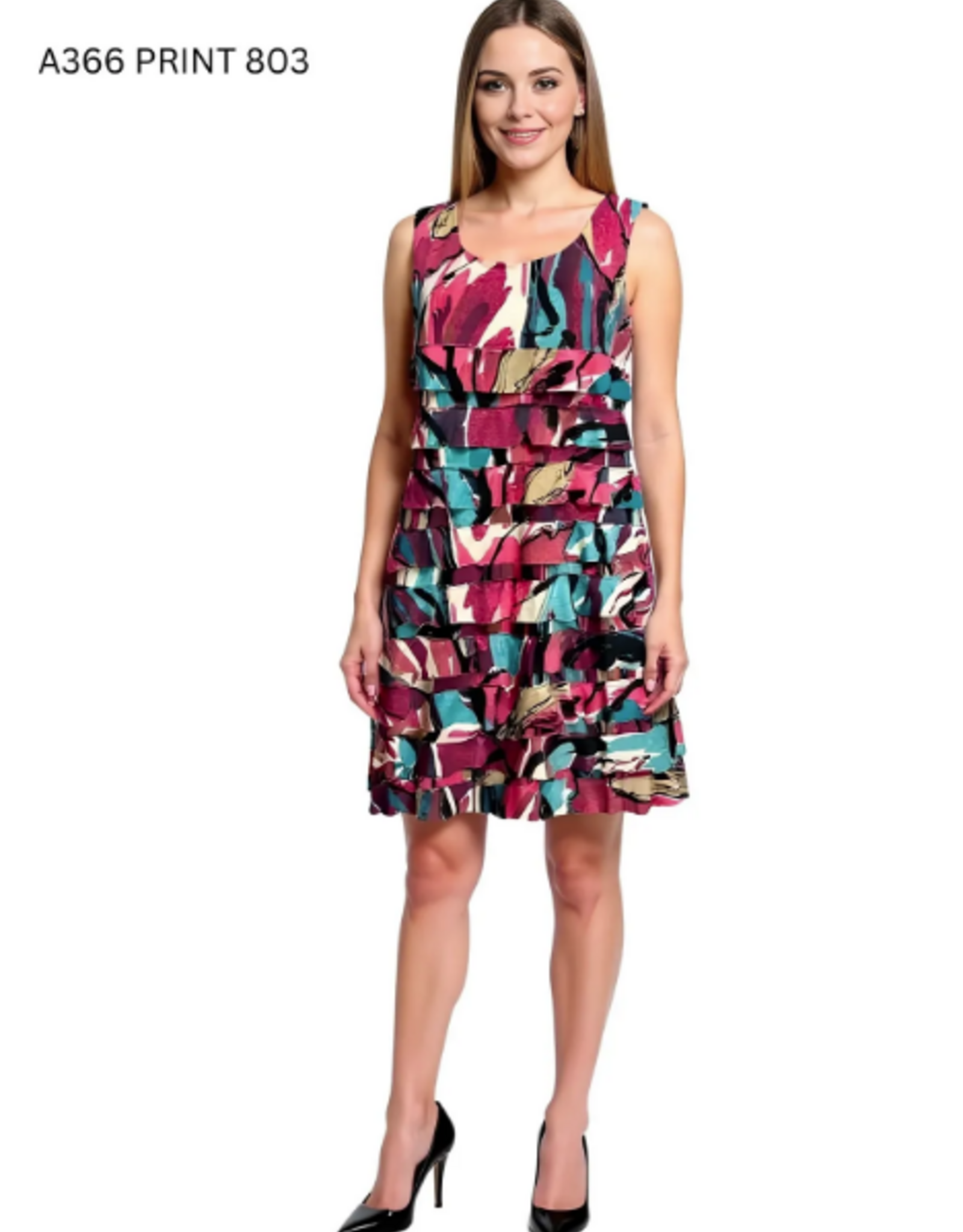 Creations Creation A366 - 803  Pink Multi Color Ruffle Tiered Dress