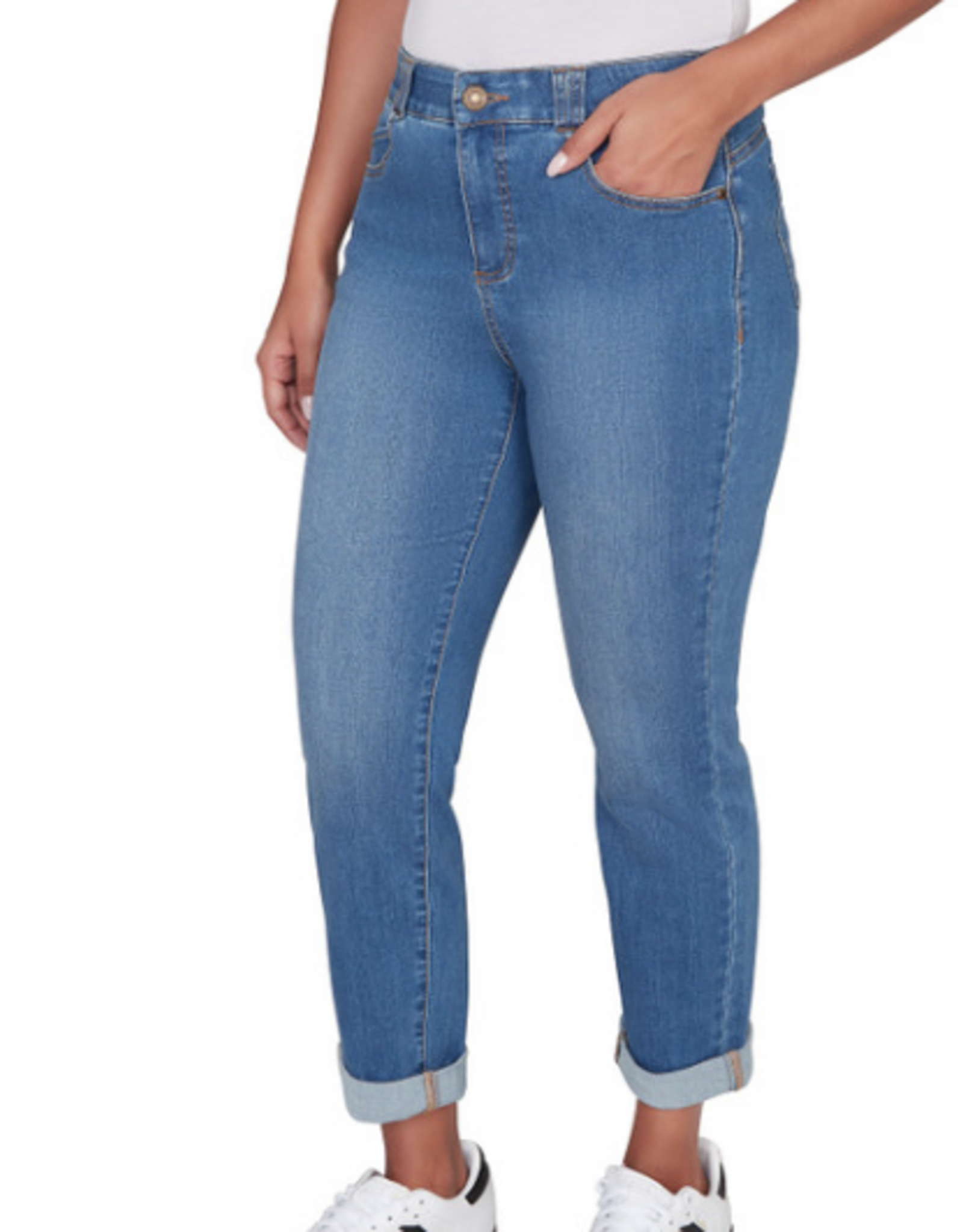 Ruby Rd Ruby Road Light Indigo Denim Girlfriend Cuffed Straight Leg