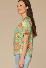 Democracy Democracy Sea Glass Smock Neck S/S Petite Top