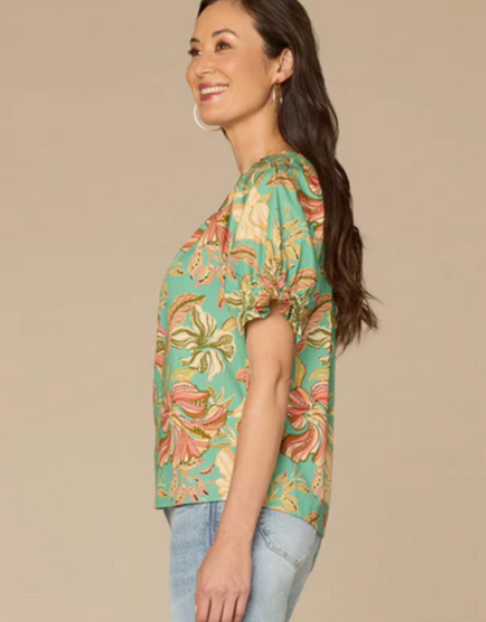 Democracy Democracy Sea Glass Smock Neck S/S Petite Top