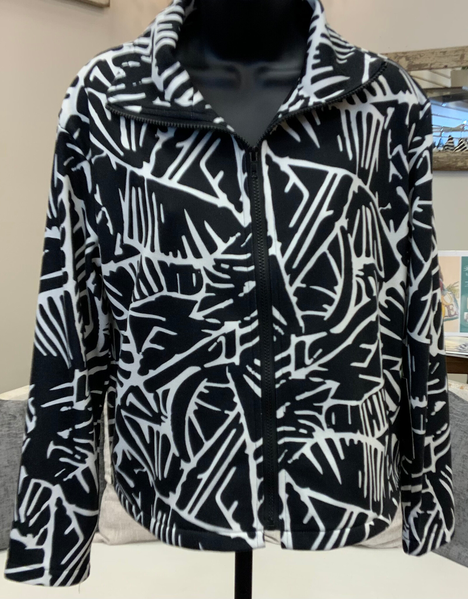 Trisha Tyler Trisha Tyler BLK/WHT Palms Zip Up French Terry Cardigan