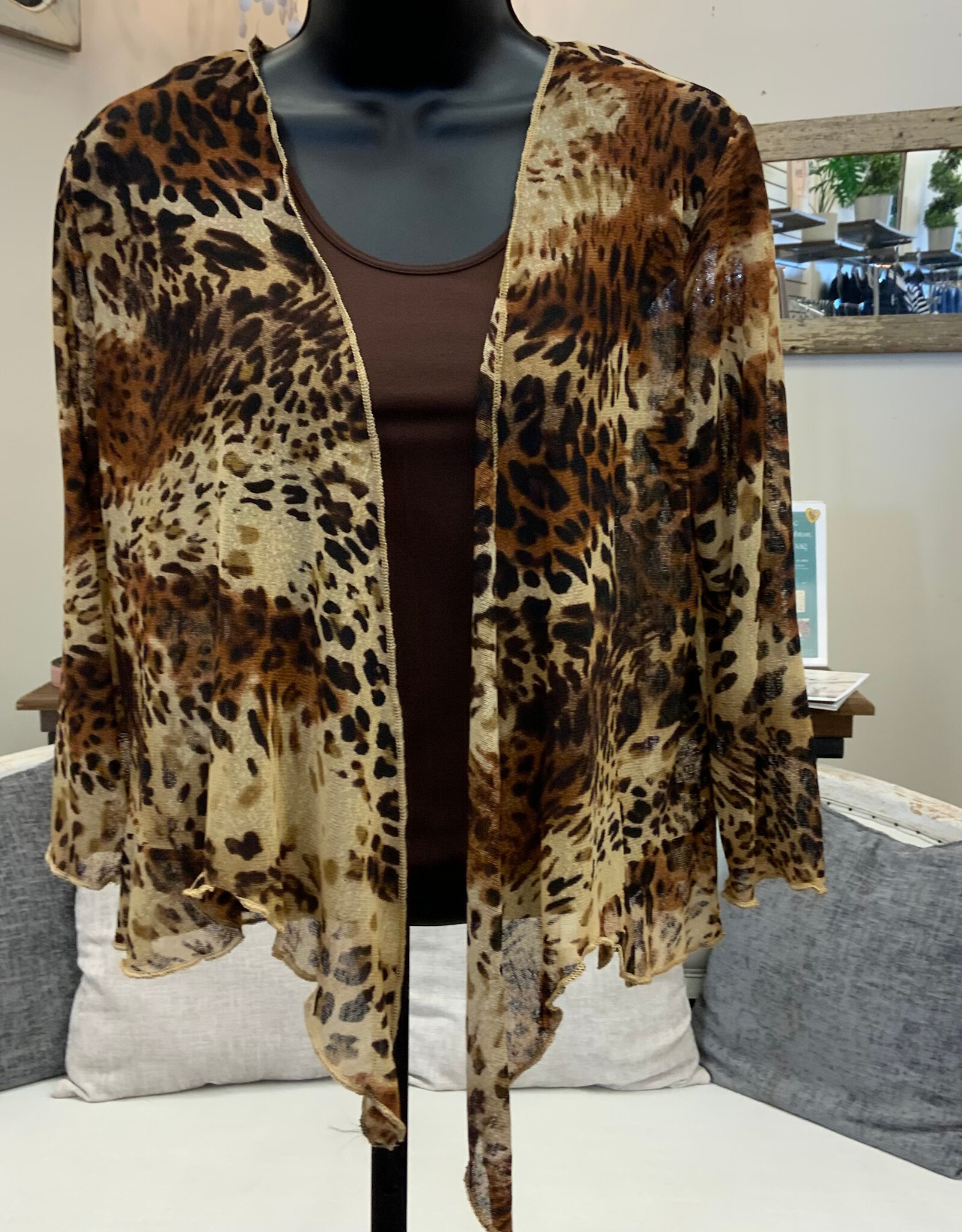Creations Creation  Animal Print Mesh  3/4 Sleeve  Shrug