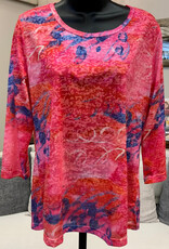 Creations Creation Script  Pink Multi Color 3/4 Sleeve Top