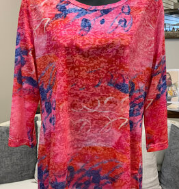 Creations Creation Script  Pink Multi Color 3/4 Sleeve Top