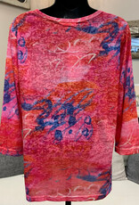 Creations Creation Script  Pink Multi Color 3/4 Sleeve Top