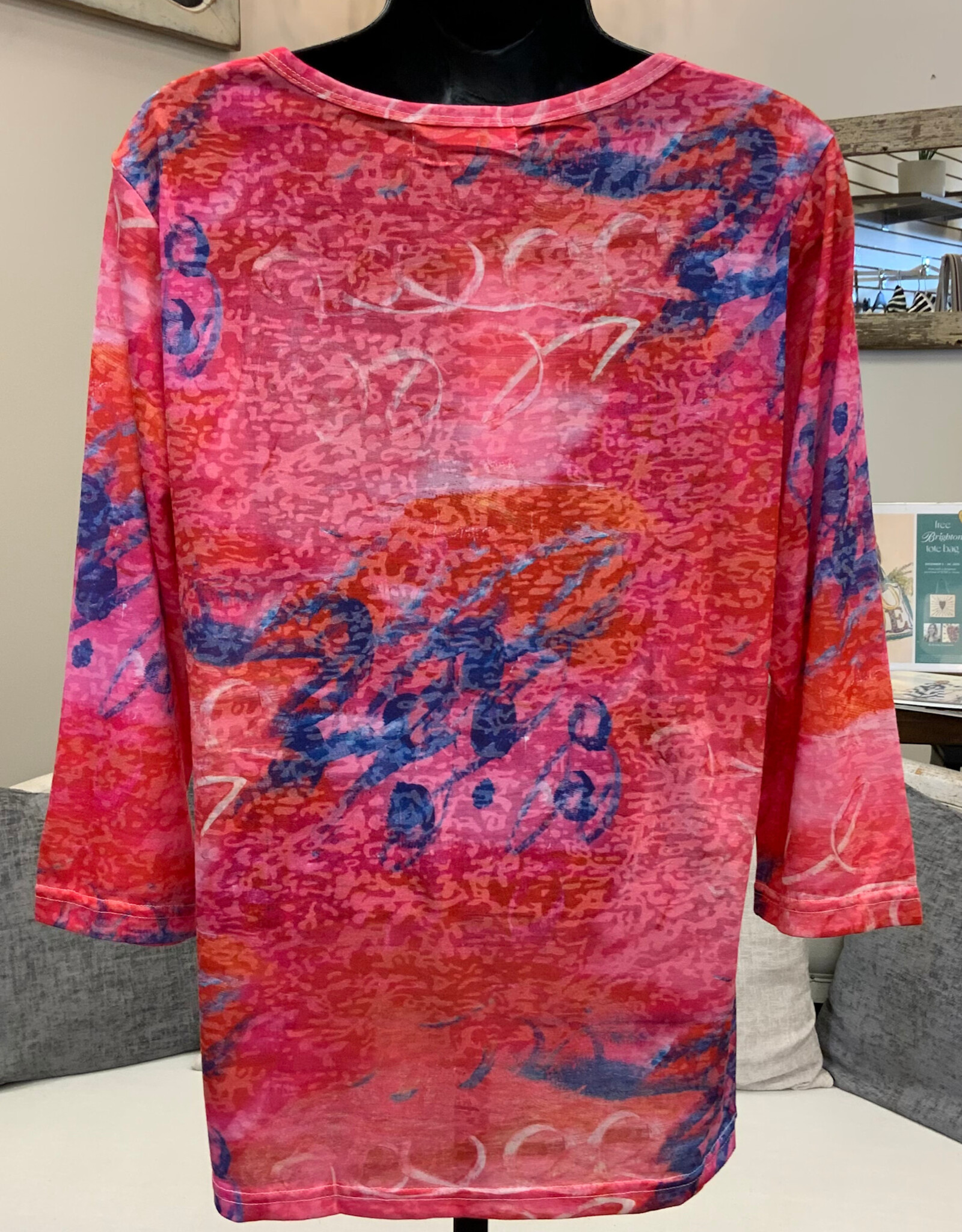 Creations Creation Script  Pink Multi Color 3/4 Sleeve Top