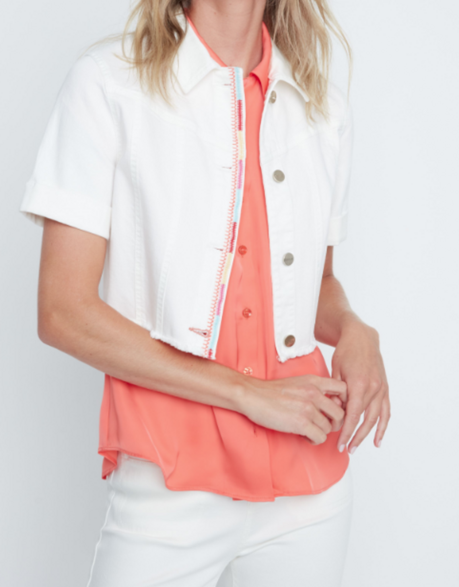 Renuar Renuar  R3933D White Denim  S/S Cropped Jean Jacket