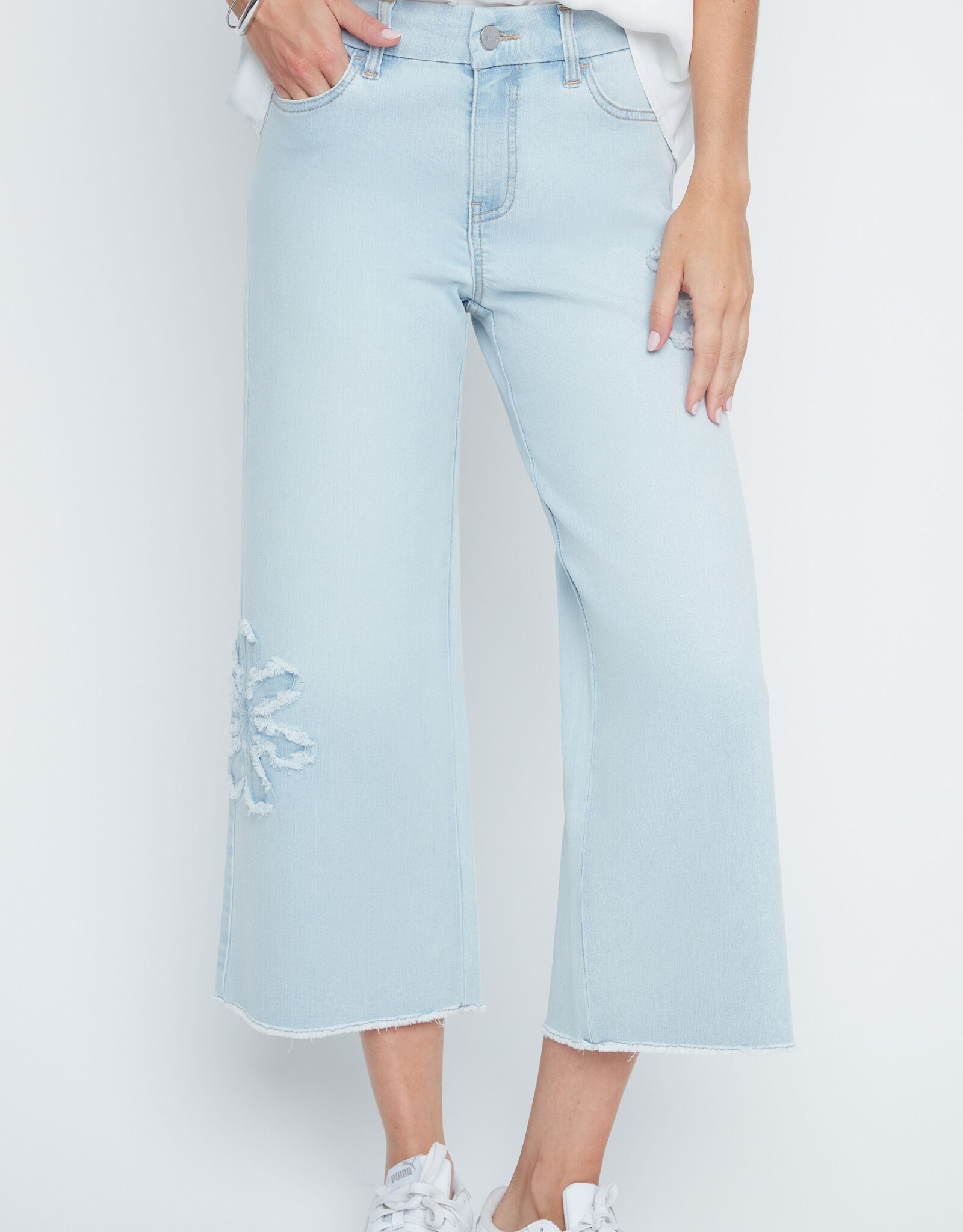 Renuar Renuar R11057D Bleach Wash  Denim Flare Capri