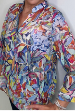 Ethyl Ethyl Multi Color Printed 1/4 Button Up 3/4 Sleeve Top