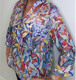Ethyl Ethyl Multi Color Printed 1/4 Button Up 3/4 Sleeve Top