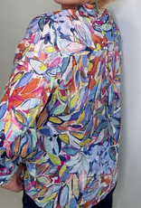Ethyl Ethyl Multi Color Printed 1/4 Button Up 3/4 Sleeve Top