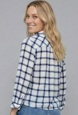 Ethyl Ethyl Blue Print Gauze Tie Front 3/4 Sleeve Top