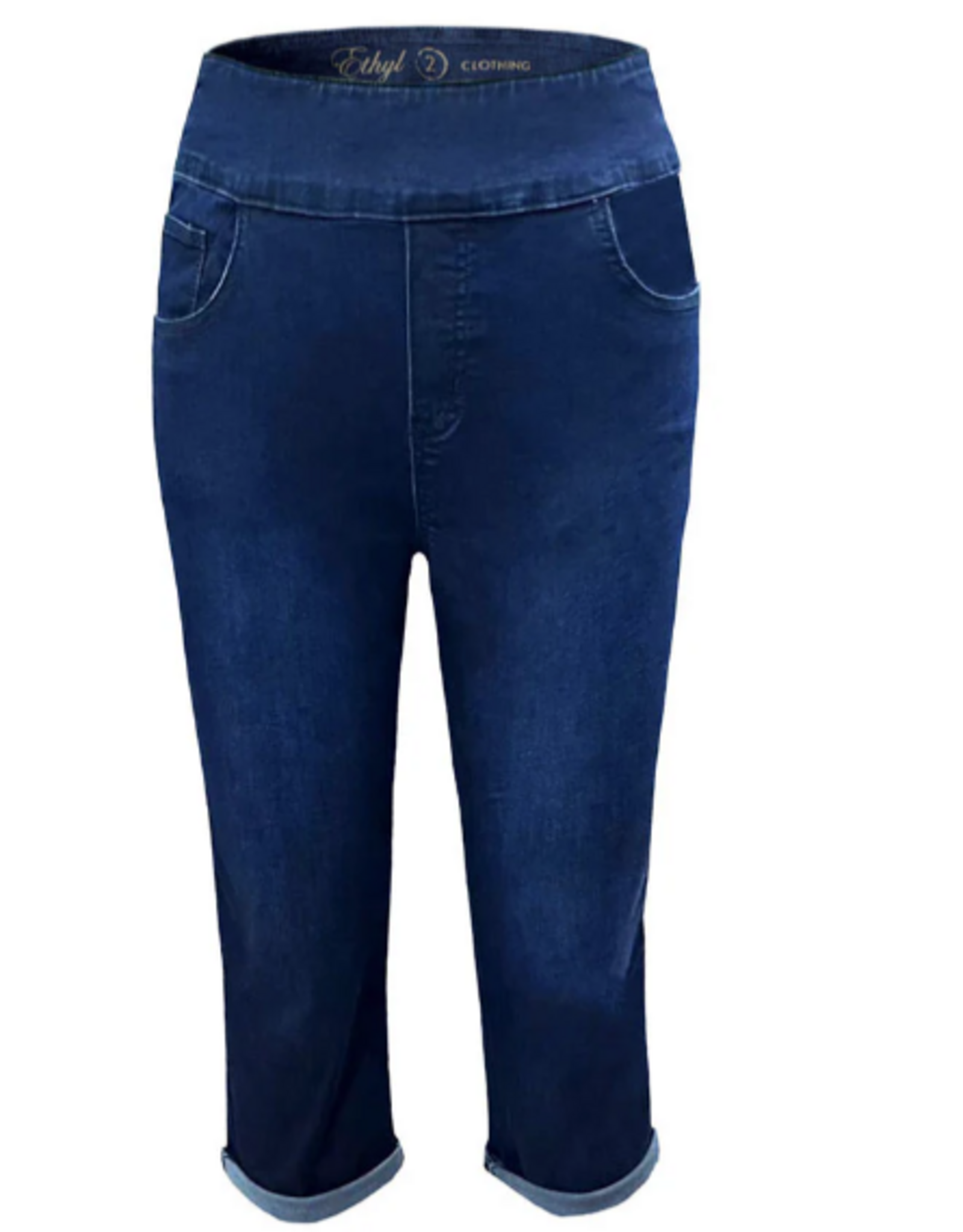 Ethyl Ethyl Blue Denim Pull On Cuff Capri