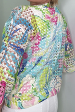 Ethyl Ethyl White Multi Color Print Round Neck 3/4 Sleeve Top