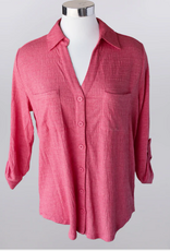 Keren Hart Keren Hart  Coral Collar Button Up 3/4 Sleeve Top