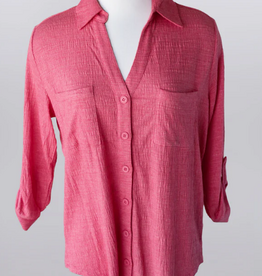 Keren Hart Keren Hart  Coral Collar Button Up 3/4 Sleeve Top