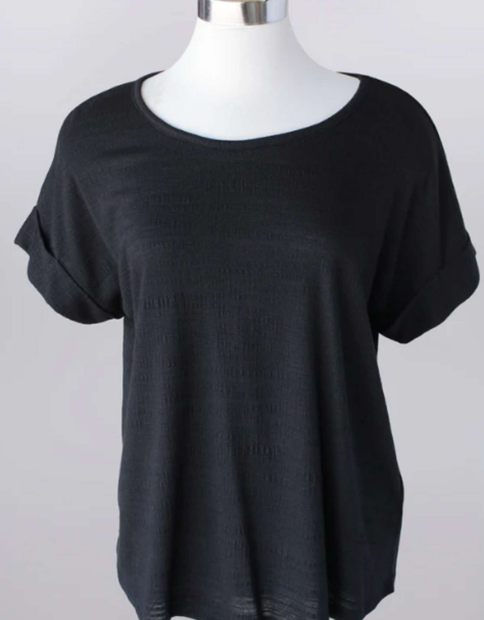 Keren Hart Keren Hart Black Round Neck  Back Button Detail S/S Top