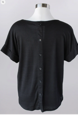 Keren Hart Keren Hart Black Round Neck  Back Button Detail S/S Top
