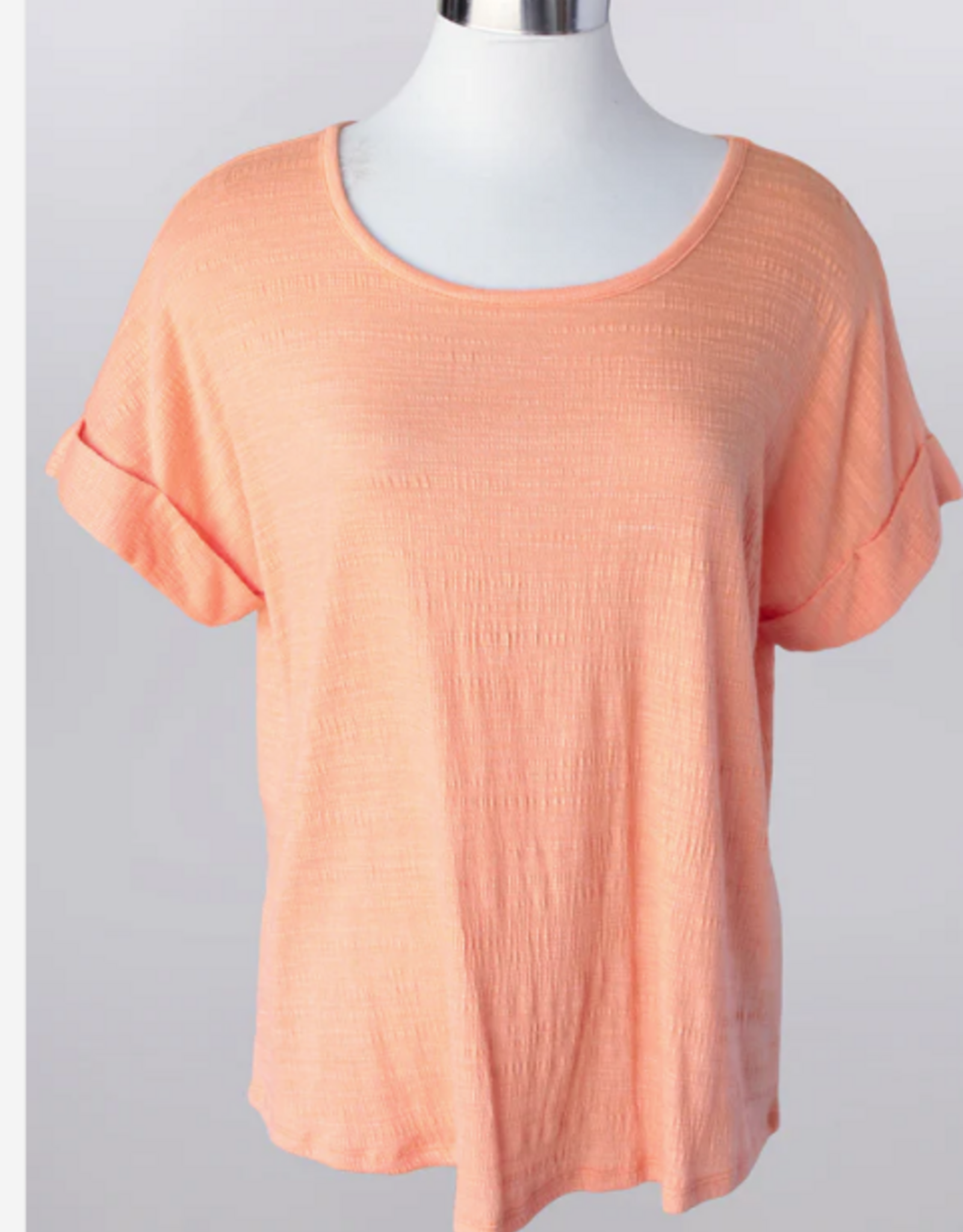 Keren Hart Keren Hart Tangerine Round Neck  Back Button Detail S/S Top