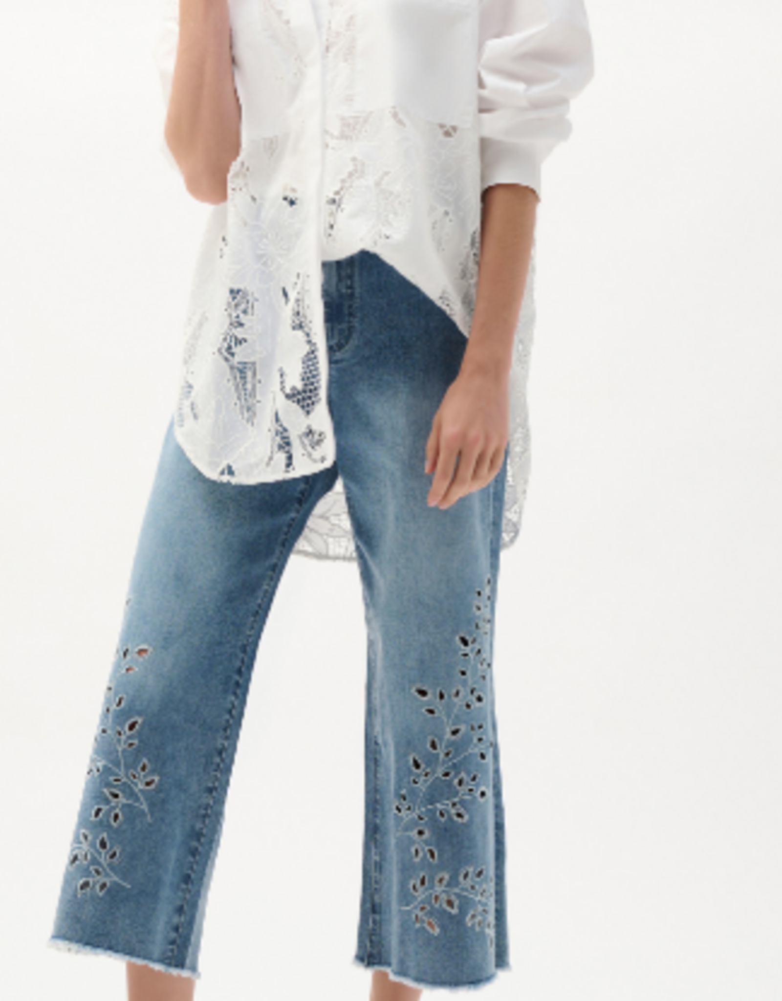 Joseph Ribkoff Joseph Ribkoff  White Cotton Lace Boxy Blouse With Embroidery