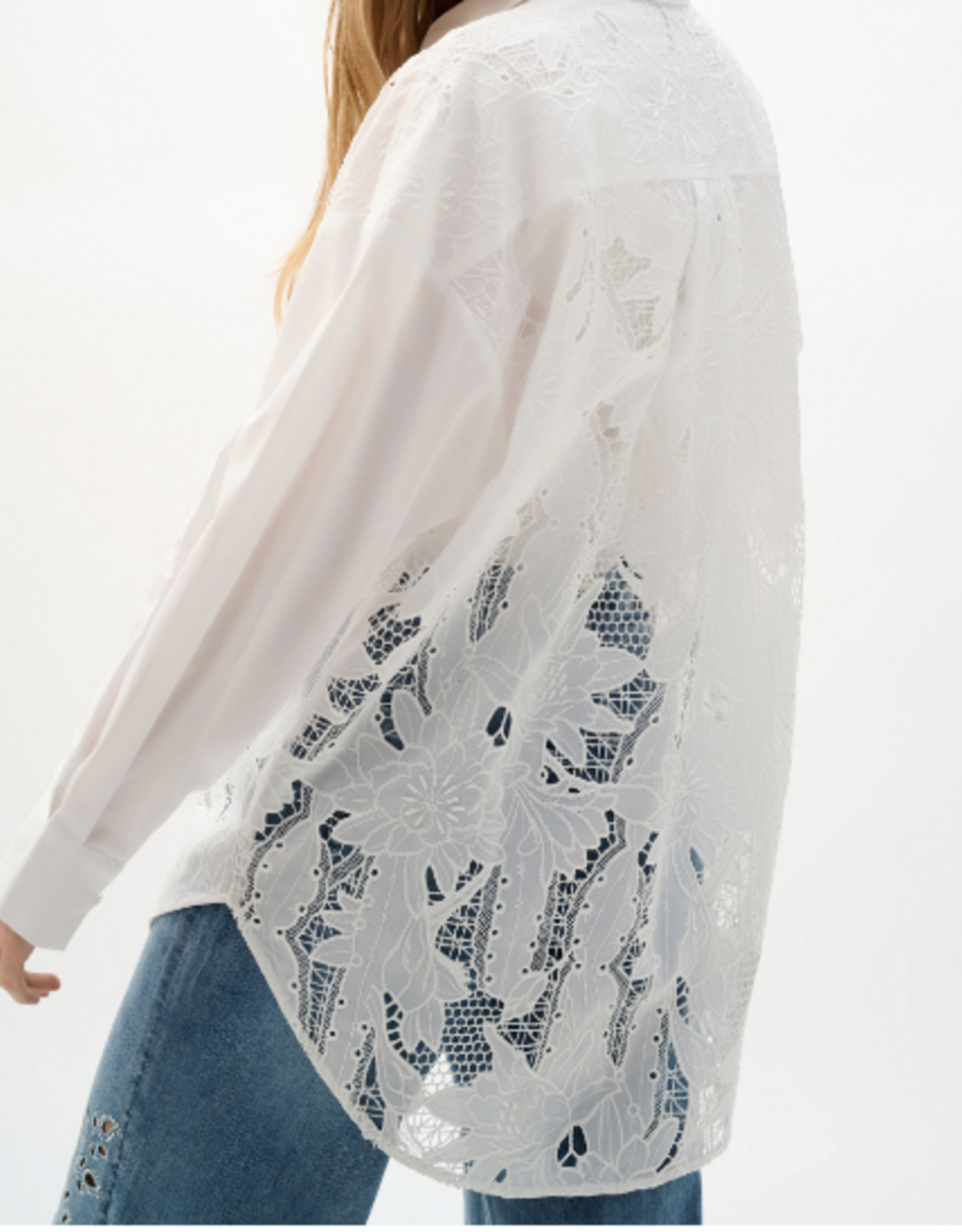 Joseph Ribkoff Joseph Ribkoff  White Cotton Lace Boxy Blouse With Embroidery