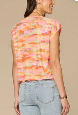 Democracy Democracy Extended Shoulder Boat Neck Bubble Hem Printed Knit Top