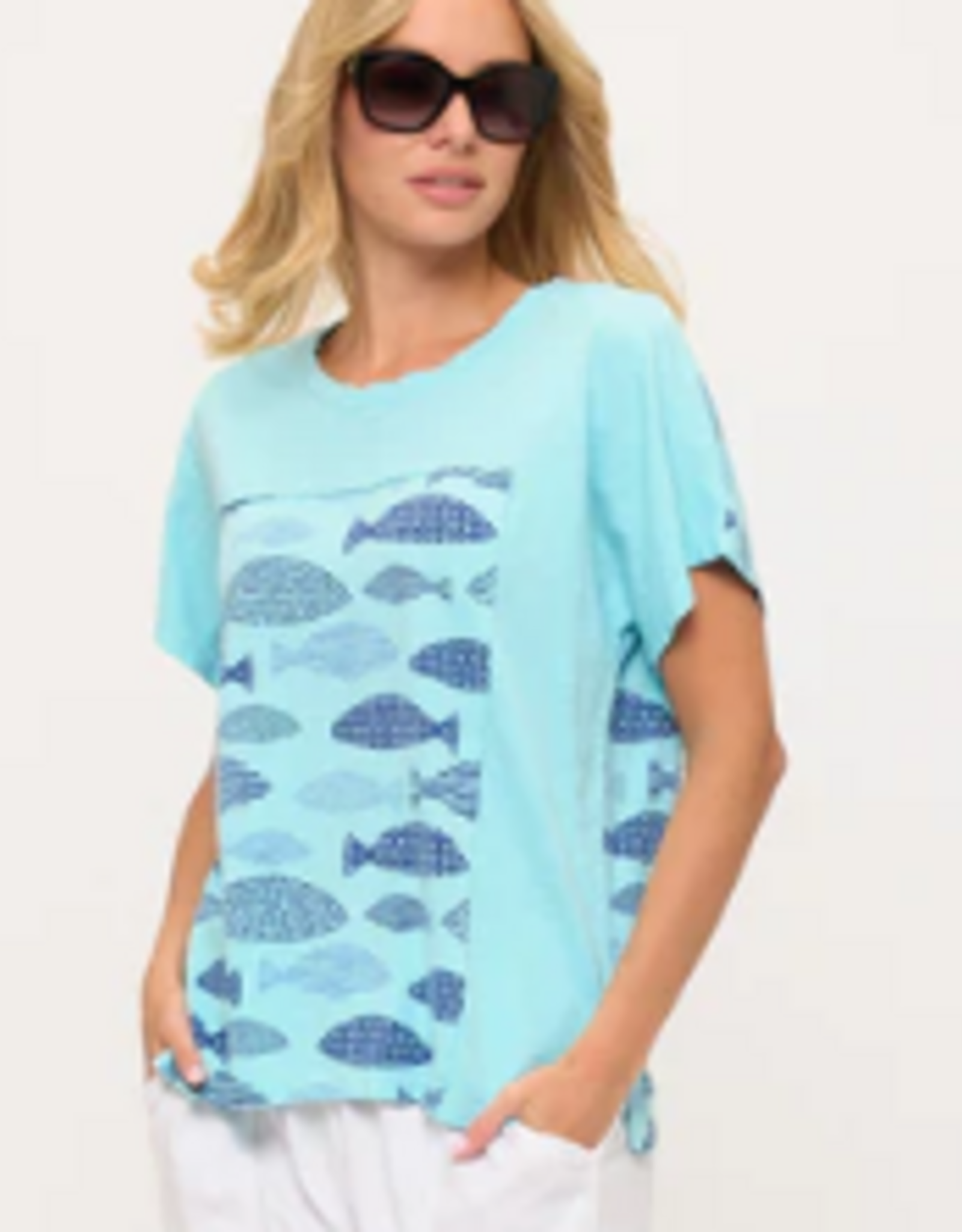 Cotton Lani Cotton Lani Tide Pool  Blue Graphic  Round Neck S/S Top