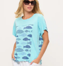 Cotton Lani Cotton Lani Tide Pool  Blue Graphic  Round Neck S/S Top