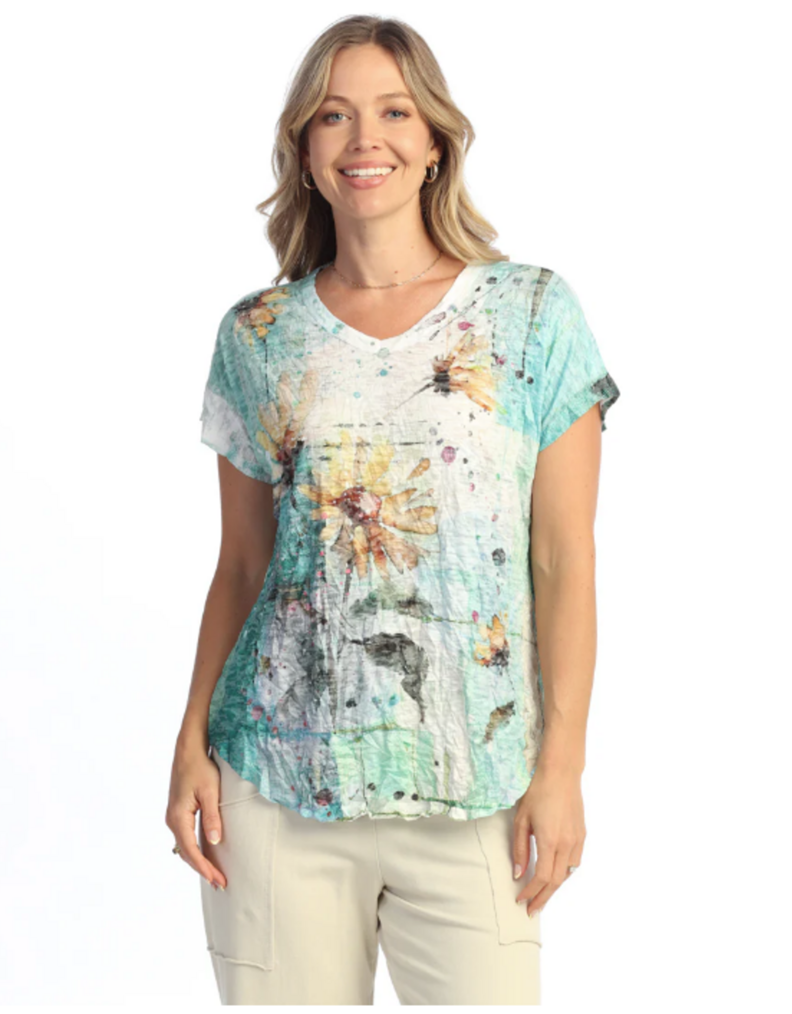 Jess & Jane Jess & Jane  Sundance Crushed  Texture V-Neck S/S TOP