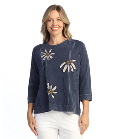 Jess & Jane Jess & Jane Blue Whimsy Mineral Wash French Terry Top