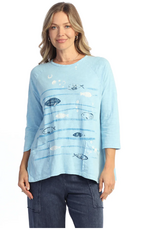 Jess & Jane Jess & Jane Blue Fin Friends Round neck 3/4 Sleeve Top