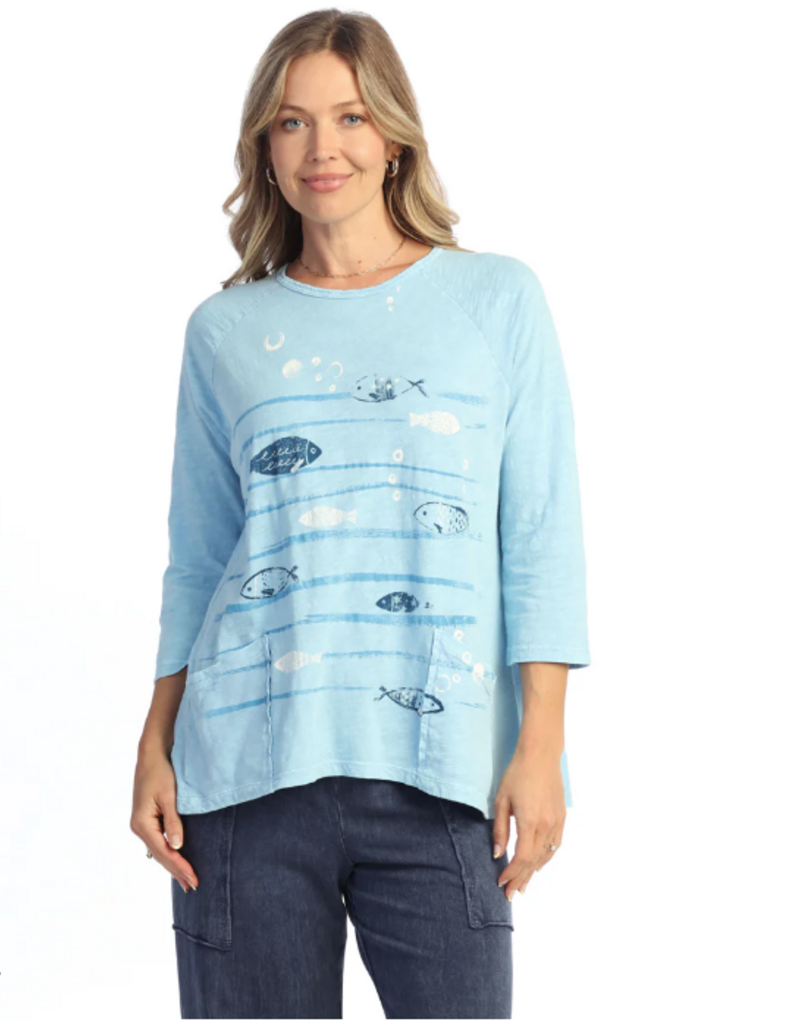Jess & Jane Jess & Jane Blue Fin Friends Round neck 3/4 Sleeve Top