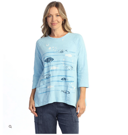 Jess & Jane Jess & Jane Blue Fin Friends Round neck 3/4 Sleeve Top
