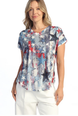 Jess & Jane Jess & Jane Glory Days Star Print V-Neck  S/S  Top